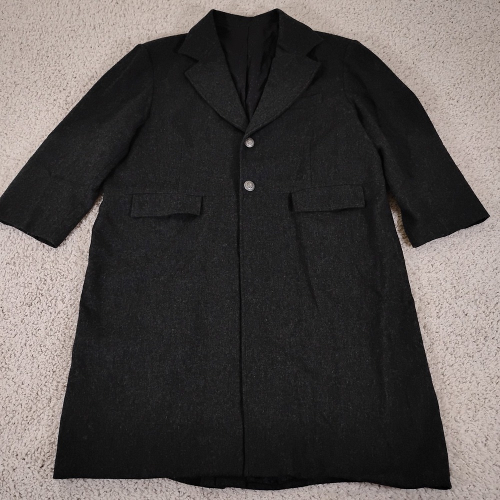 Vtg Wah Maker Coat Mens 48 Gray Concho Buttons USA Made Wool Long Frock USA 90s